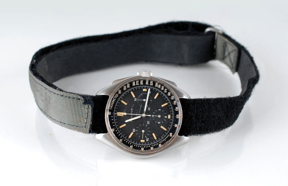 Dave Scott's Bulova chronograph still attached to the NASA issued velcro strip. This watch achieved a high price of $1,625,000.