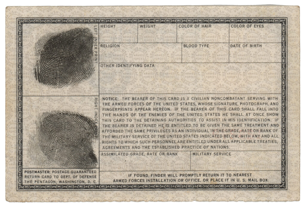 The back side with fingerprints of Monroe's left and right index fingers in black ink.
