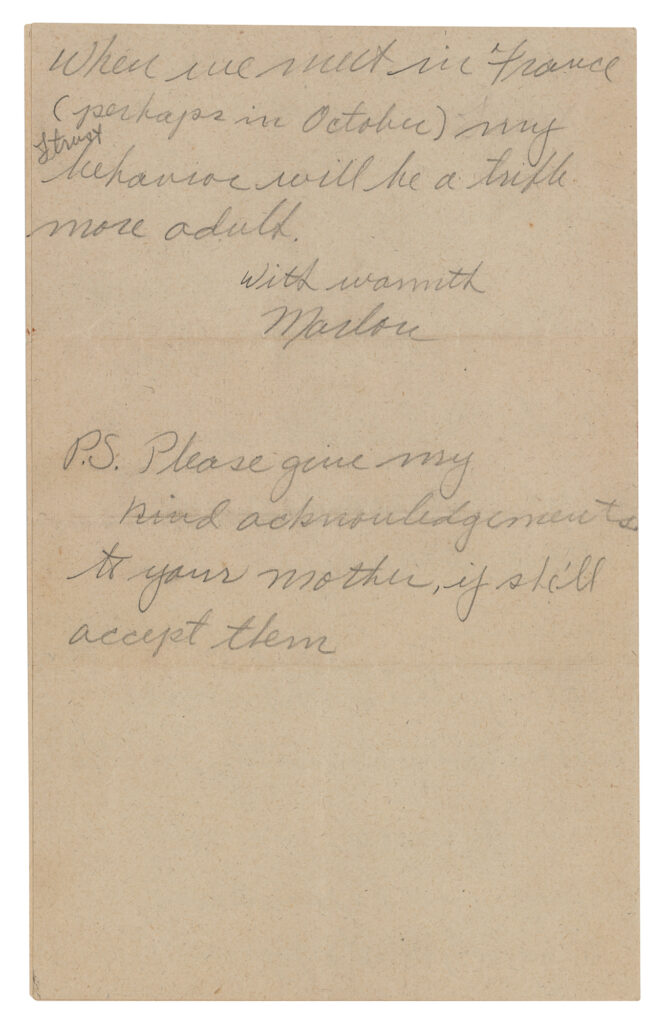 The last page of the break-up letter, signed"with warmth, Marlon."