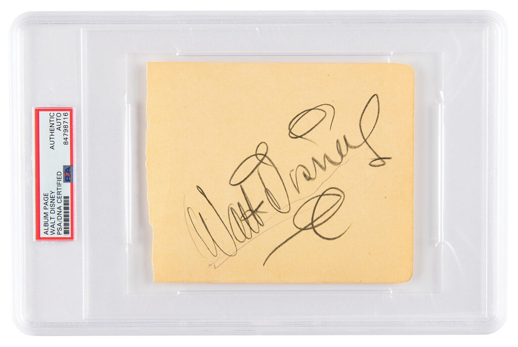 Handwritten signature by Walt Disney in pencil which sold for $6,243.