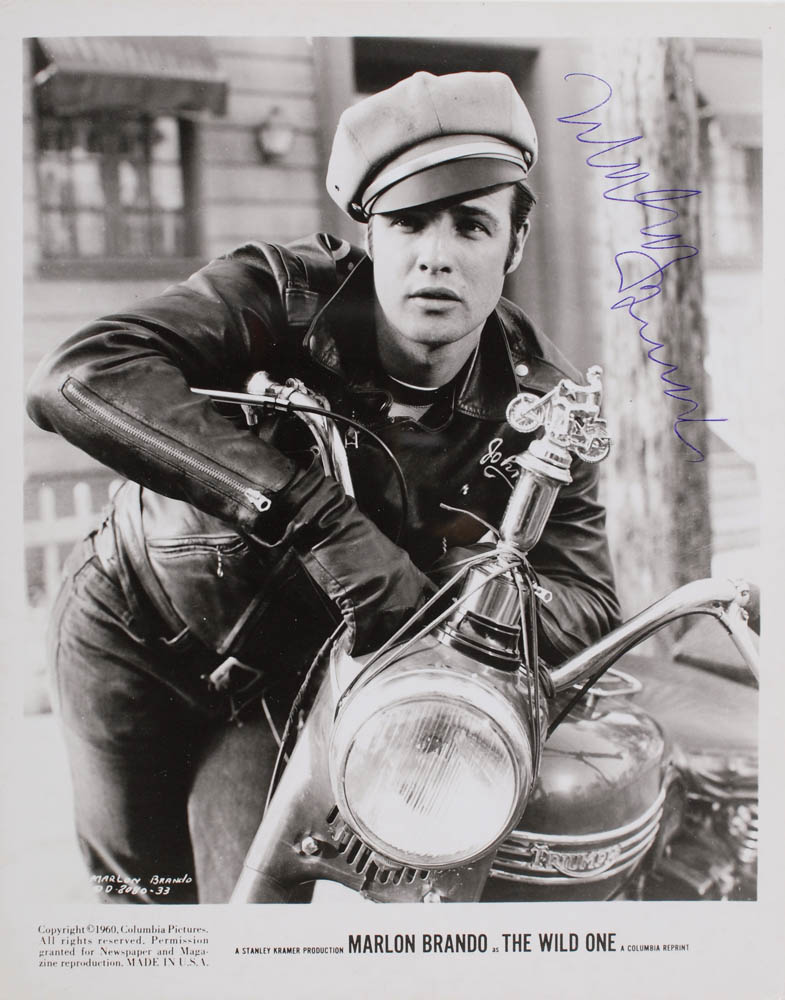 A signed Columbia Studios photograph of Brando as motorcycle gang leader Johnny Strabler.