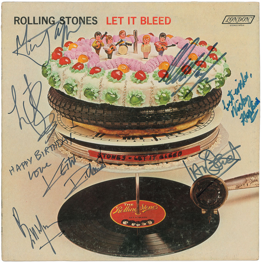 A multi-signed version of the Rolling Stones album Let It Bleed that racked up $7,313 in bids.