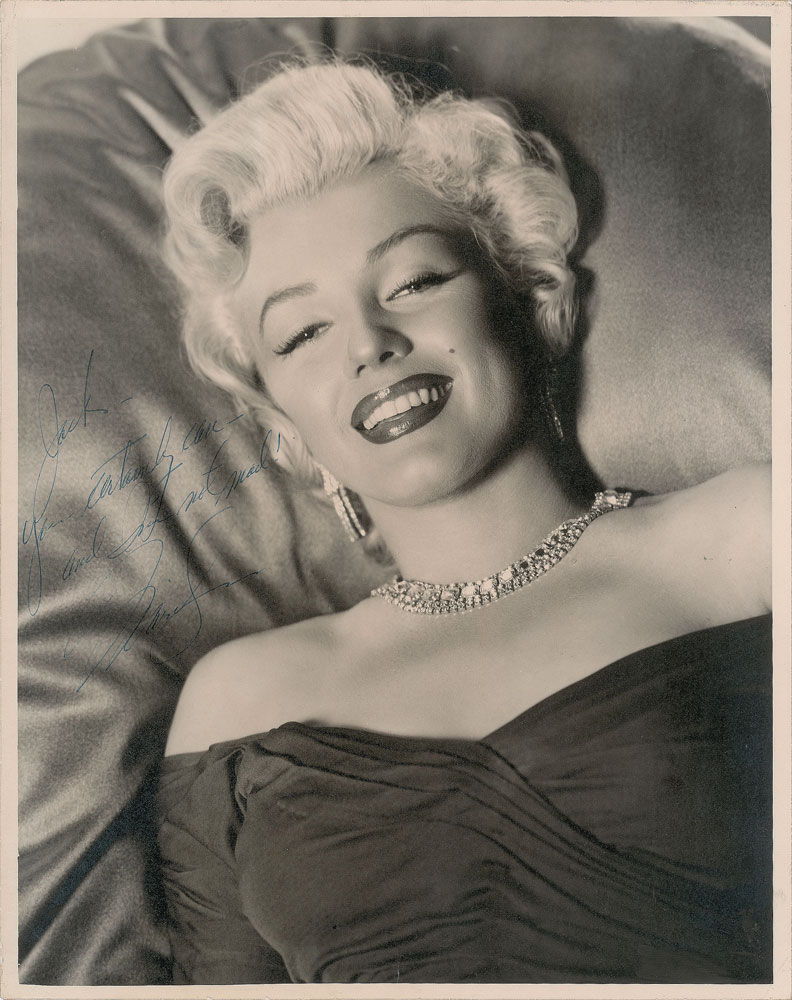This 1953 photograph of Monroe was inscribed to choreographer Jack Cole, who helped her develop her on-screen personality and choreographed the iconic number "Diamonds are a Girl's Best Friend" in Gentlemen Prefer Blondes. This lot sold for $46,250.