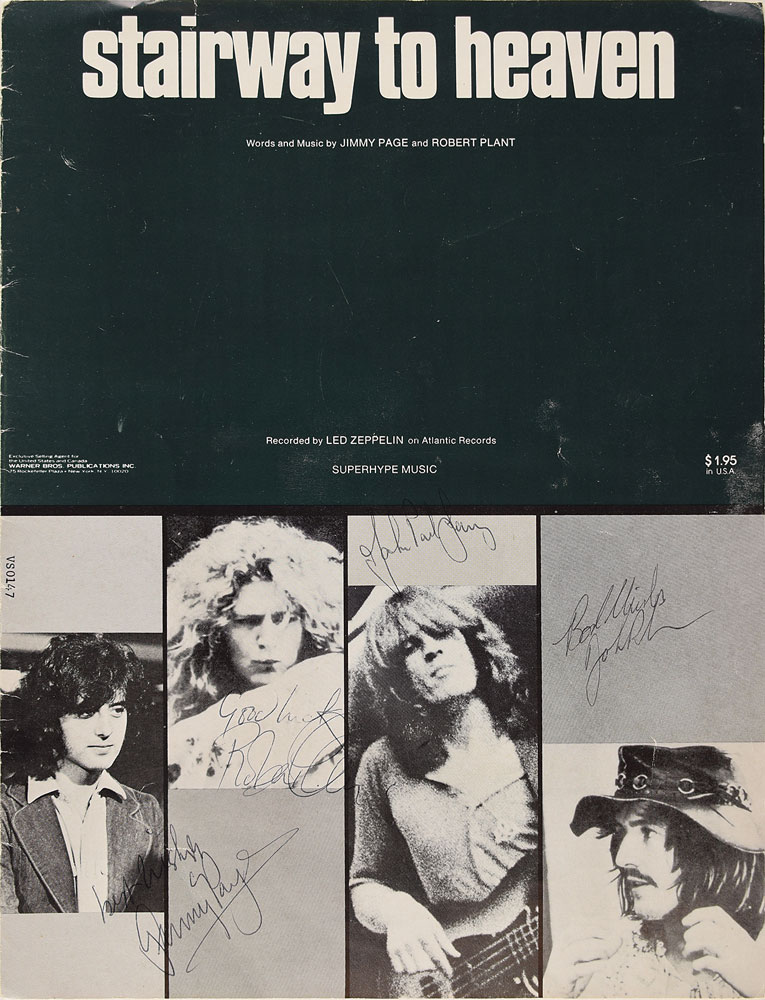 This highly scarce piece showcases signatures from the whole band including Jimmy Page, Robert Plant, John Paul Jones, and John Bonham.