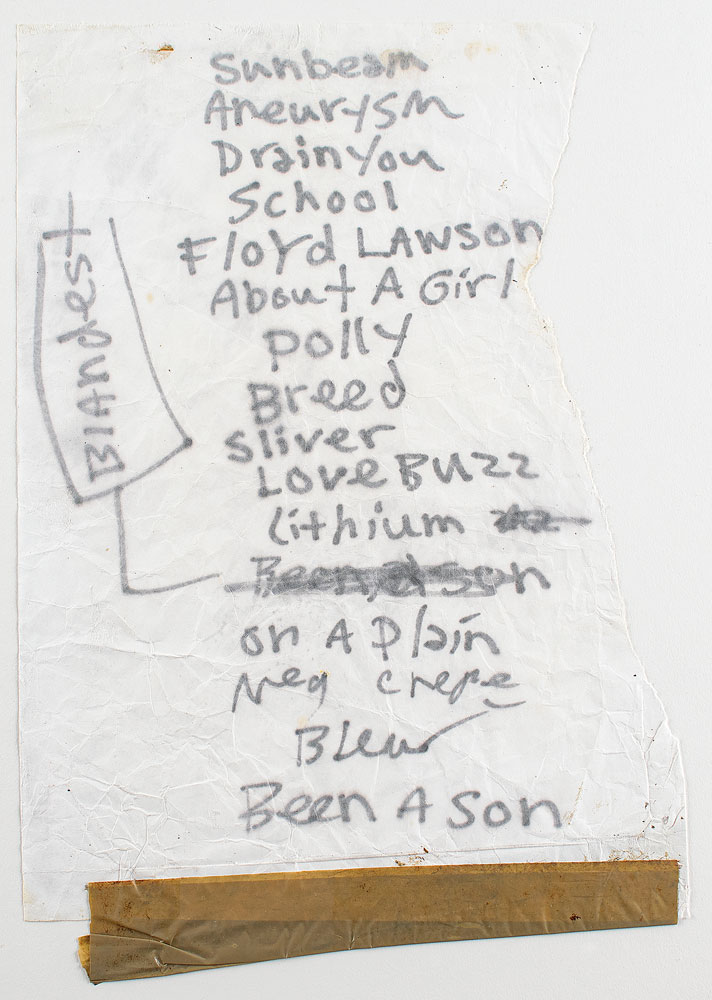 Kurt Cobain's handwritten setlist their 1991 'Rock of Choice' benefit show pulled in $23,750 for its consignor.