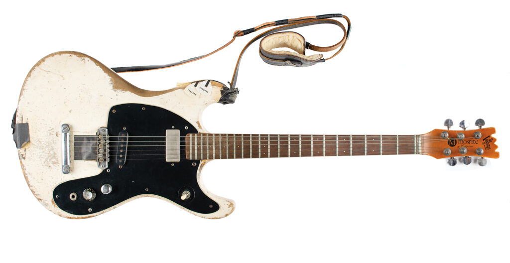 Johnny Ramone's well-loved Mosrite Ventures II guitar that he used for around 22 years. This guitar was also used when recording all 15 Ramones studio and live albums.