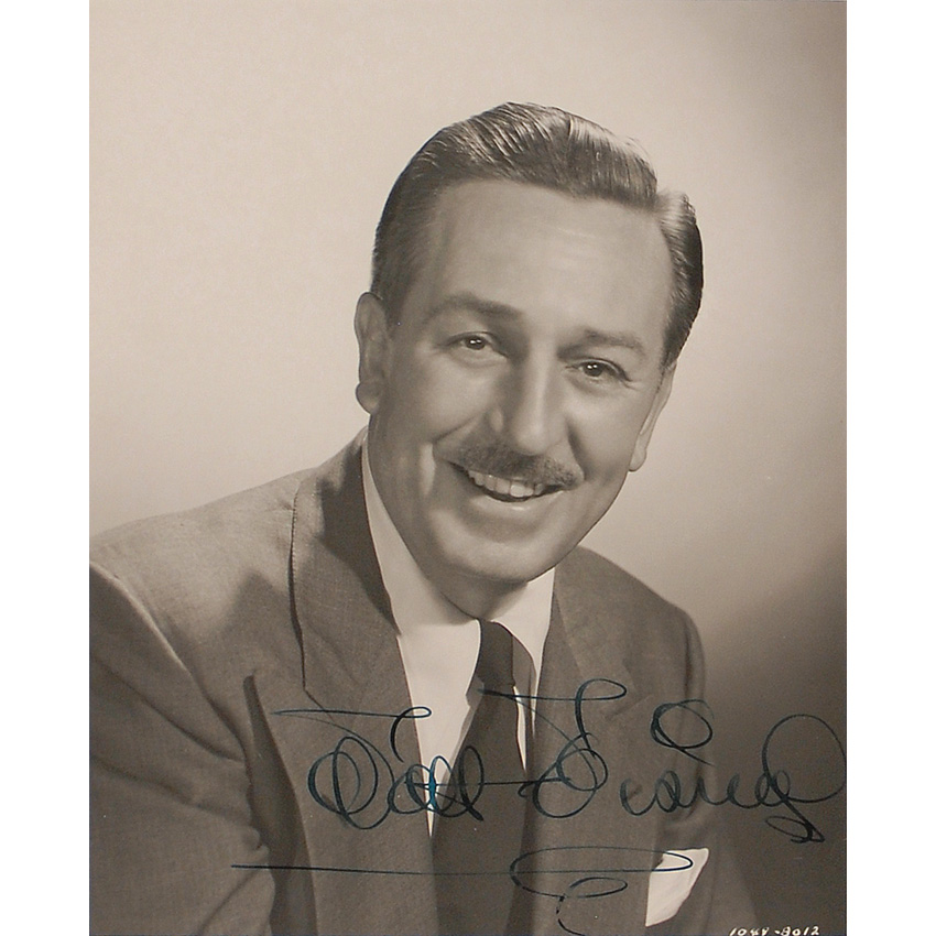 Sold for $10,003, this black-and-white portrait of Walt features his flourishing signature in fountain pen.