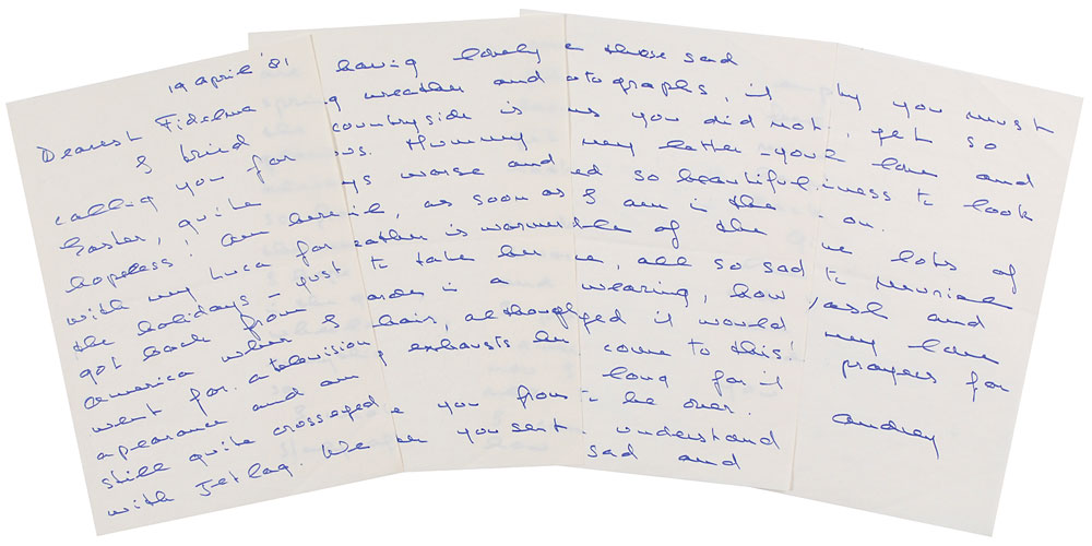 Hepburn's letter to her stepmother, Fidelma Hepburn, dated April 19, 1981 that sold for $2,375.