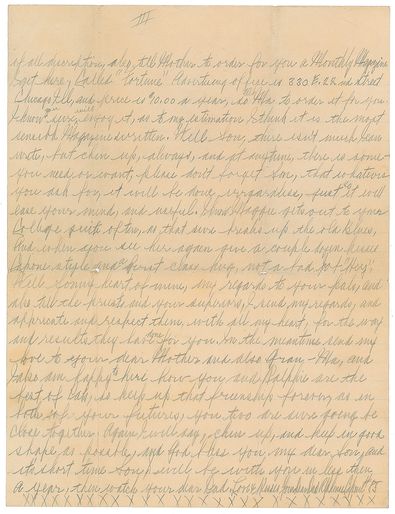 The last page of Capone's letter, signed "Love & Kisses, Your Dear Dad Alphonse Capone #85." 