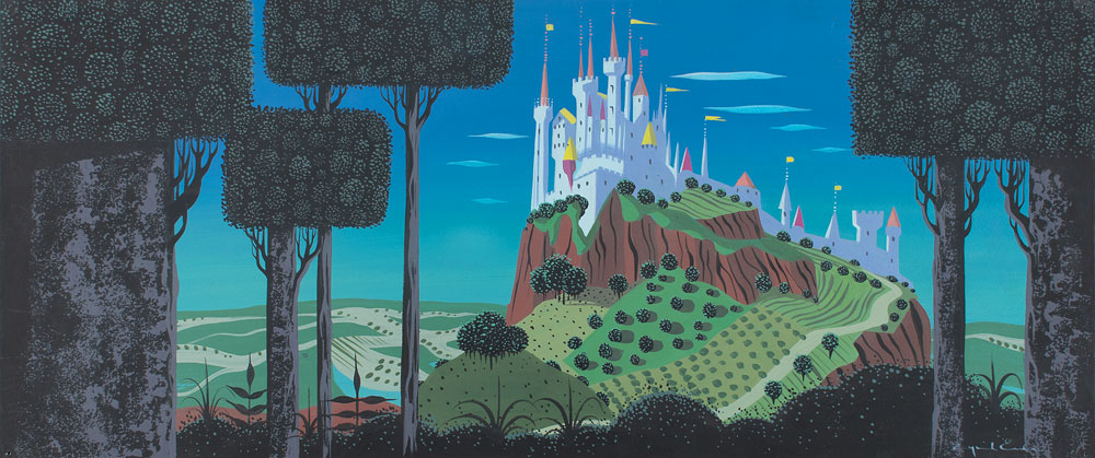 One of Earle's concepts of what would become Sleeping Beauty's castle with Earle's signature in the lower right-hand corner. This mesmerizing landscape sold for $23,153 at RR Auction.
