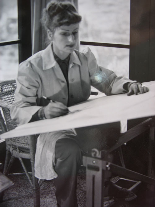 Mary Blair working in her studio. Photo is from The Magic of Mary Blair.