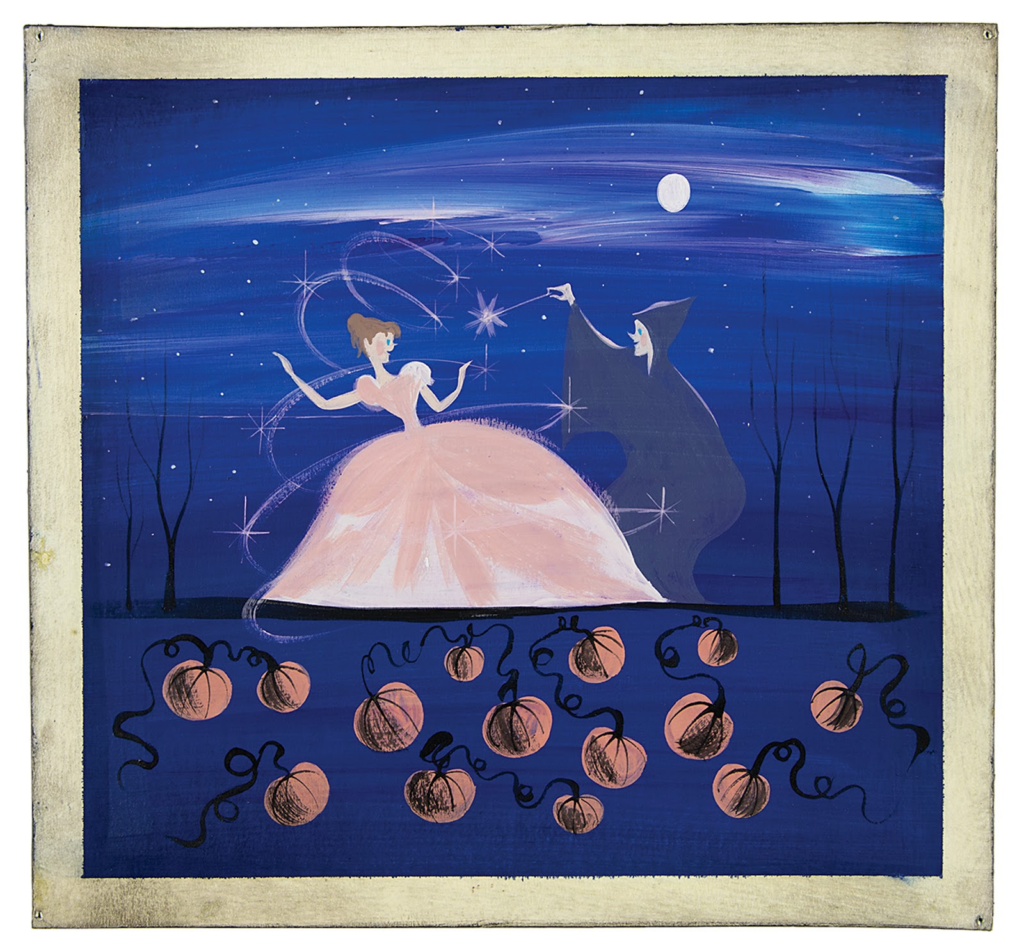 This tempera painting of the Fairy Godmother transforming Cinderella’s drab dress into a sparkling pink ball gown earned a high bid of $13,651.