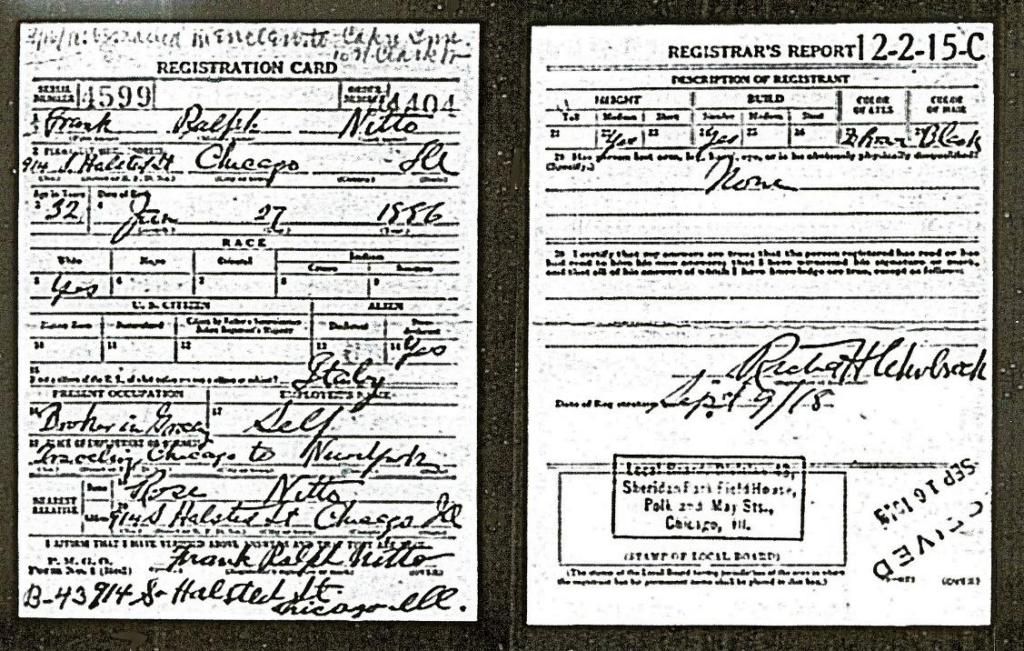 Frank Nitto’s World War I Draft Registration Card.