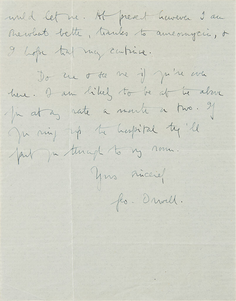 The second page of Orwell's letter signed "Geo. Orwell."