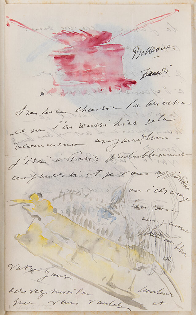 Manet’s letter filled with bold and bright watercolor paintings of “pochettes.” RR Auction sold this creative and colorful piece for $112,403.