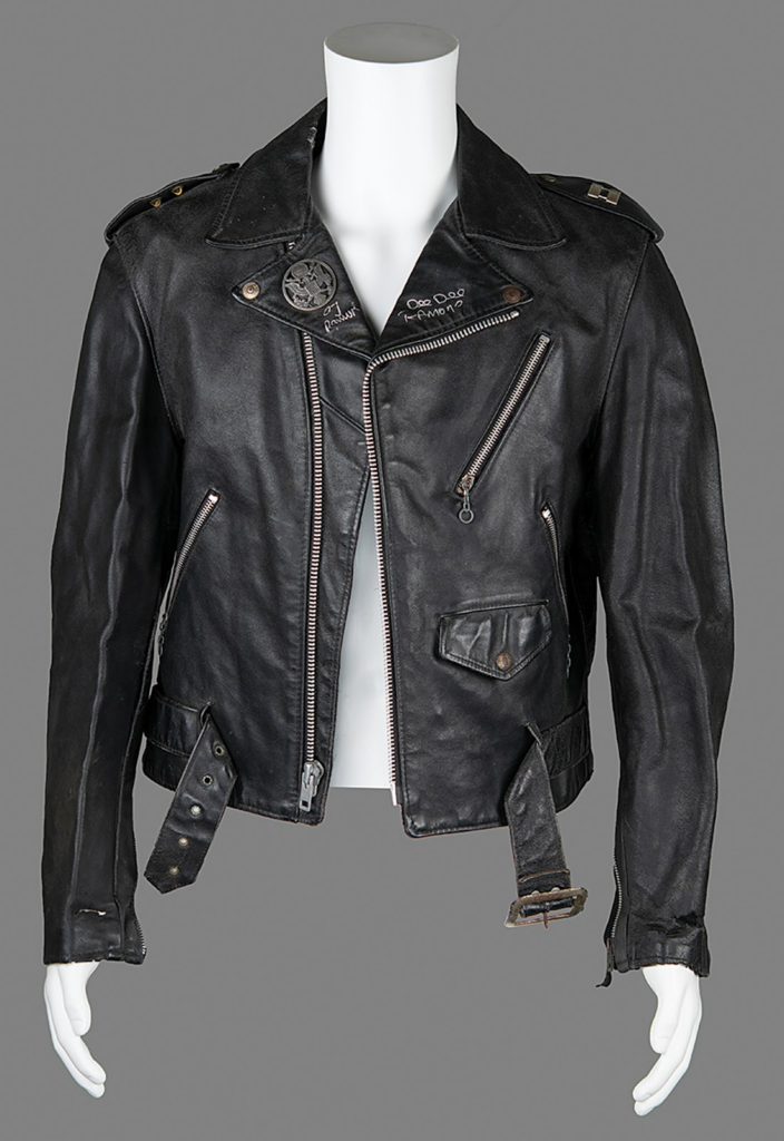 Dee Dee and CJ Ramone’s stage-worn leather jacket featuring the wear-and-tear from years of performing.