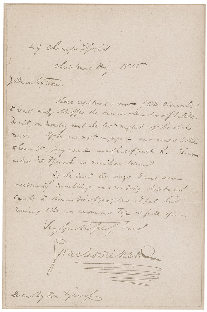 Dickens' letter written to Stuart Lytton in 1855.