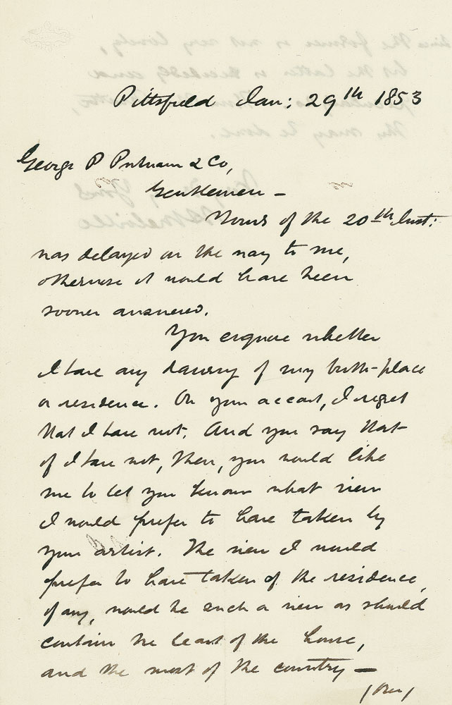 In this letter, dated 1853, Melville writes to his publishers, telling them that he does not have a "drawing of [his] birthplace or residence."