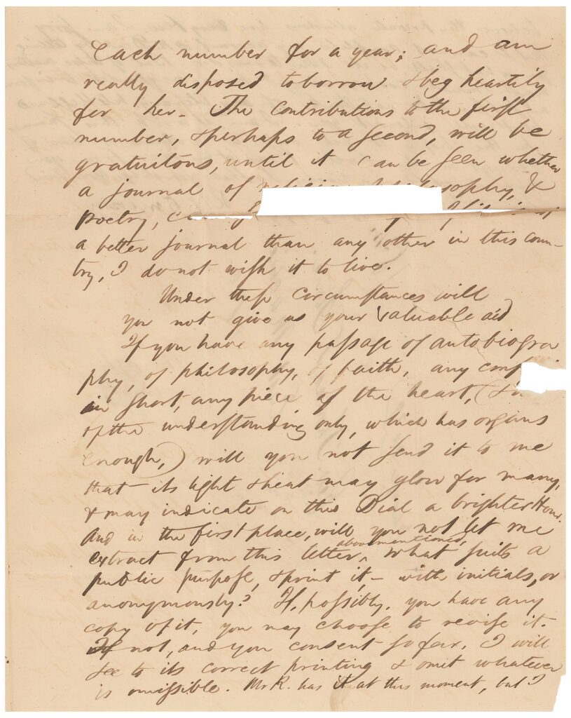 The conclusion of Emerson's letter, with his signature clipped out.