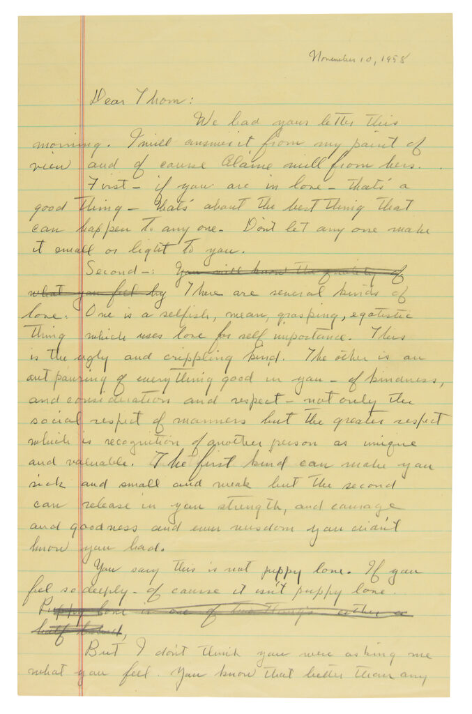 Steinbeck's letter to his son dated November 10, 1958.