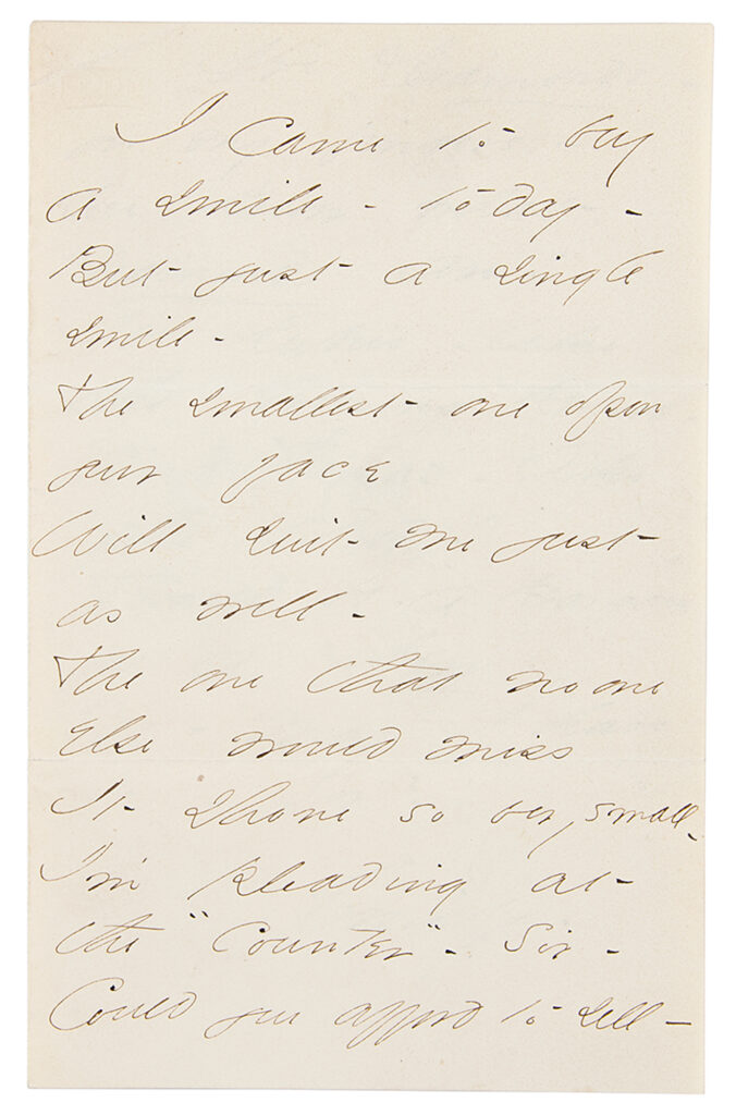 Dickinson's poem "I came to buy a smile–today–."