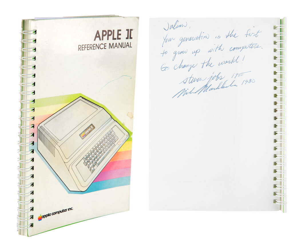 Apple II reference manual signed by Jobs and investor Mike Markkula in 1980.   