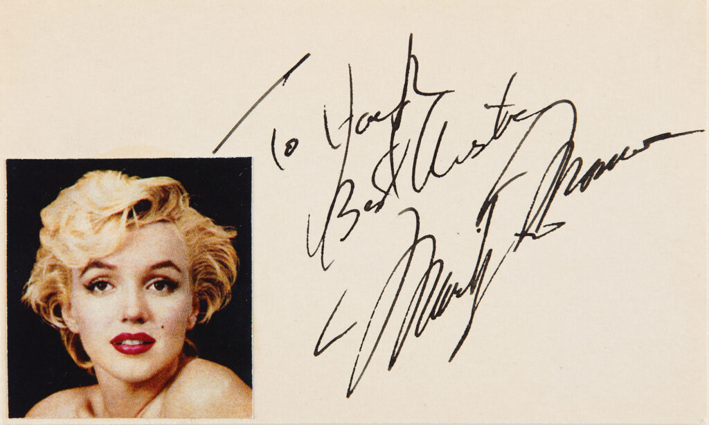 Marilyn Monroe signed and inscribed index card that reads, "To Jack, Best Wishes, Marilyn Monroe."