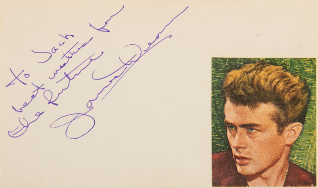 James Dean signed and inscribed index card that reads, "To Jack, best wishes for the future, James Dean."