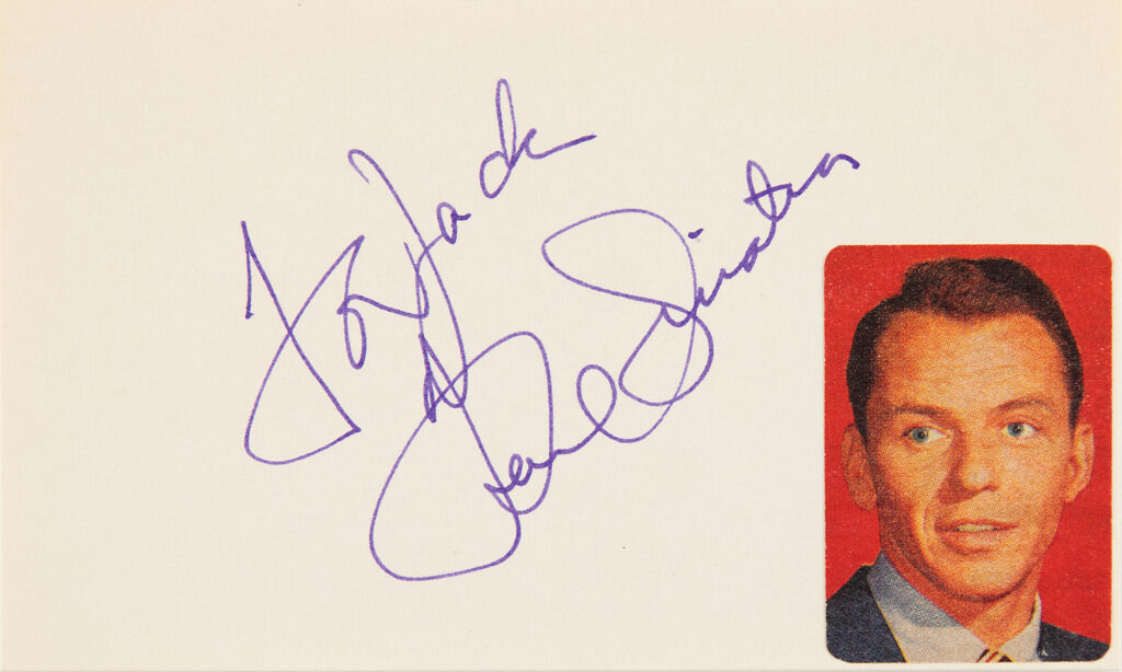 Frank Sinatra signed and inscribed index card that reads, "To Jack, Frank Sinatra."