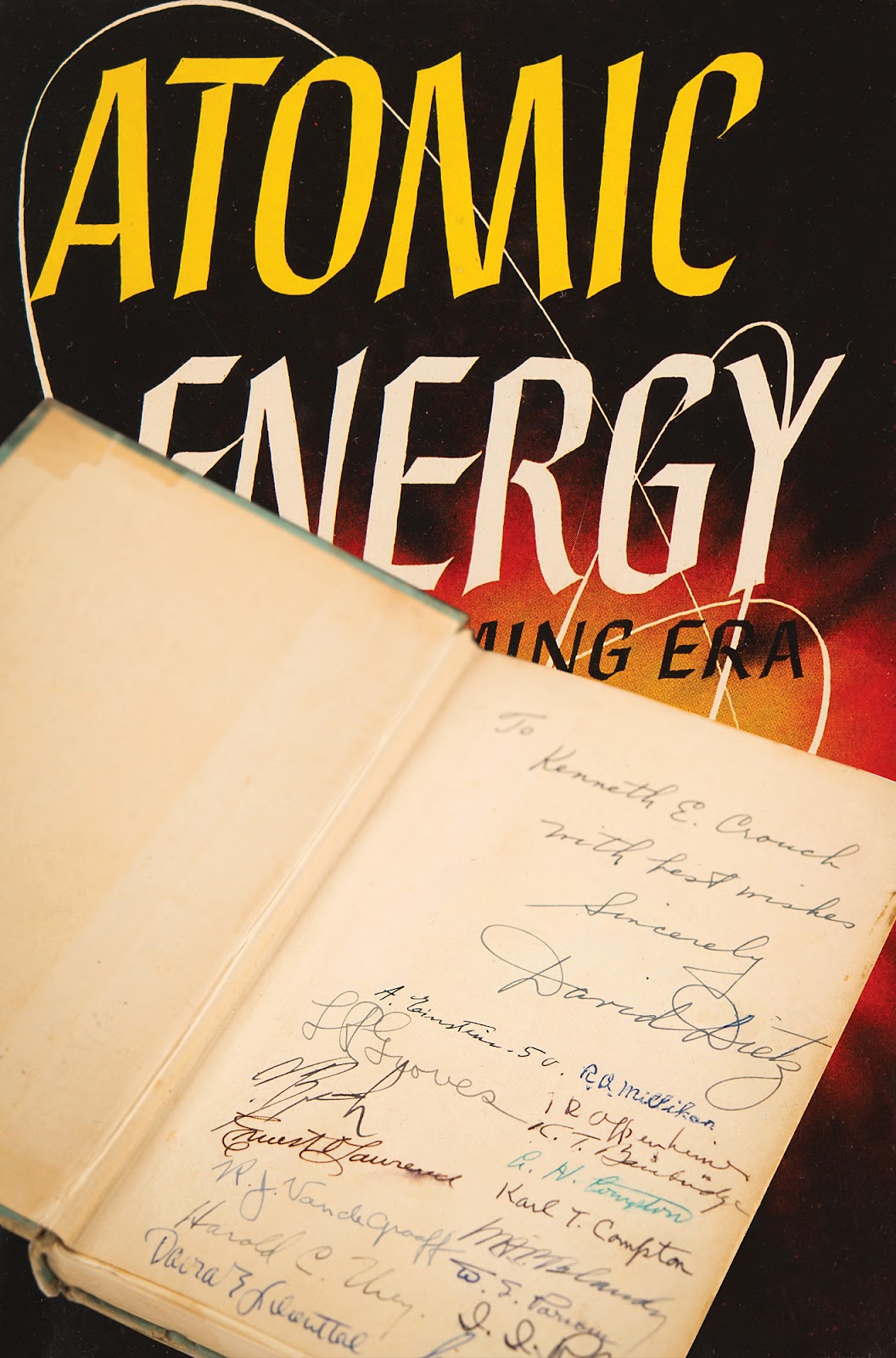 A copy of Atomic Energy in the Coming Era by David Dietz signed by major players of the Manhattan Project.