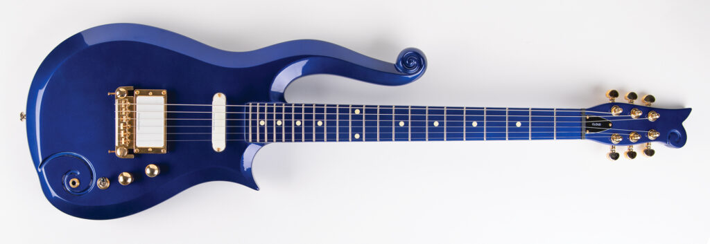 Blue Schecter ‘Cloud’ guitar from the NPG Music Club, tested by Prince for Paisley Park merchandising purposes.