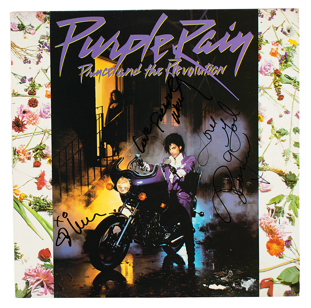 A copy of Purple Rain signed by Prince and two members of The Revolution, Wendy and Lisa Melvoin.
