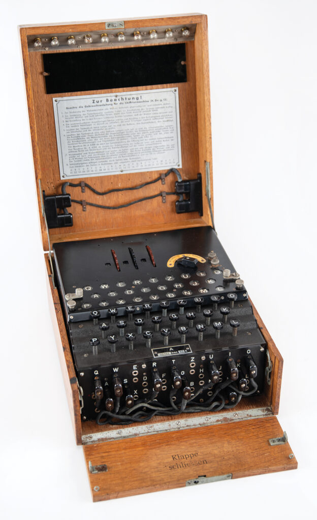 Original World War II-era, fully-operational three-rotor Enigma cipher machine.