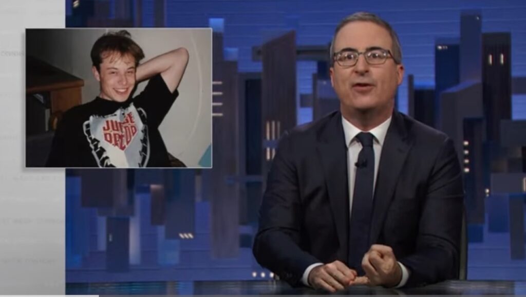 Update: Musk makes an appearance wearing his Judge Dredd t-shirt in an episode of Last Week Tonight with John Oliver.
