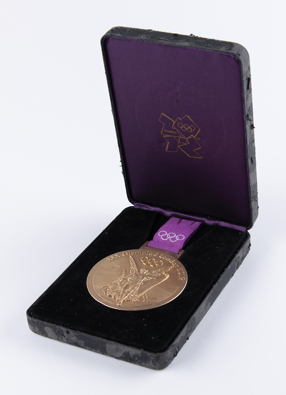 Gold winner’s medal from the 2012 London Games, awarded to Roniel Iglesias for lightweight boxing.