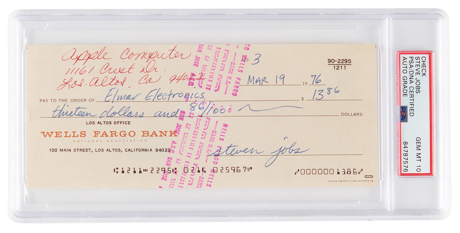 Steve Jobs signed business card from circa 1983, encapsulated in an authentication holder by PSA/DNA.