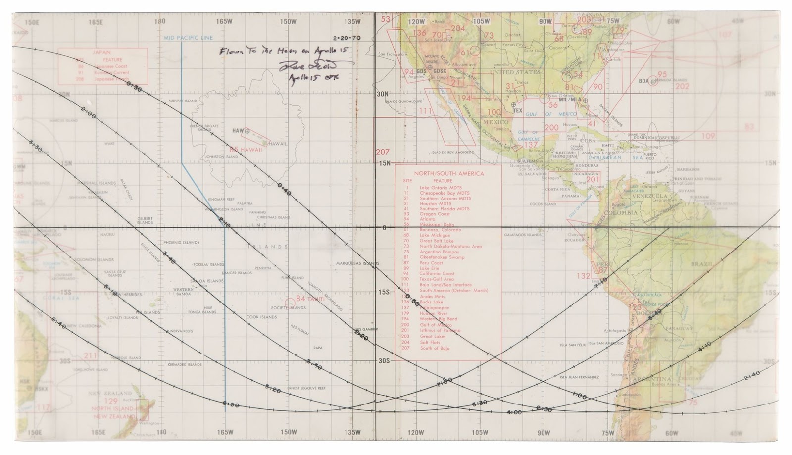 Mission-used Earth orbit chart signed by moonwalker Dave Scott.
