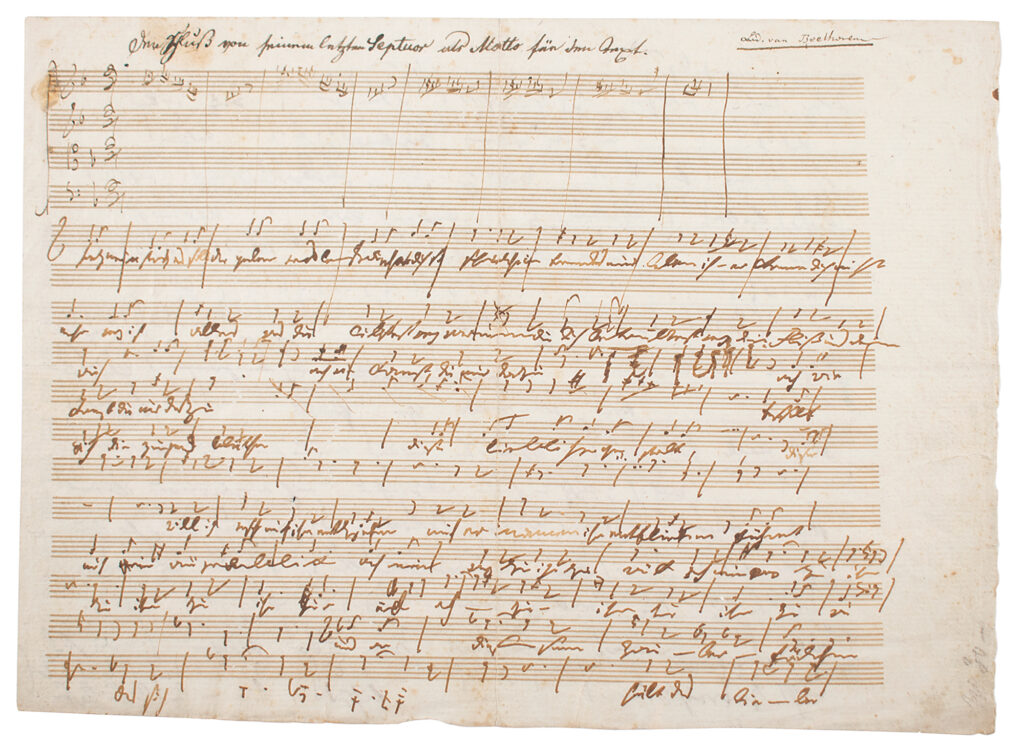 Ludwig van Beethoven handwritten musical manuscript for d ‘Neue Liebe, neues Leben’ [New Love, New Life].