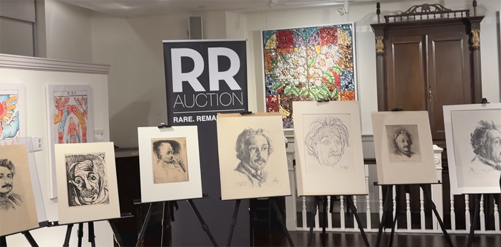 Einstein lithograph display at the Vilna Shul Boston