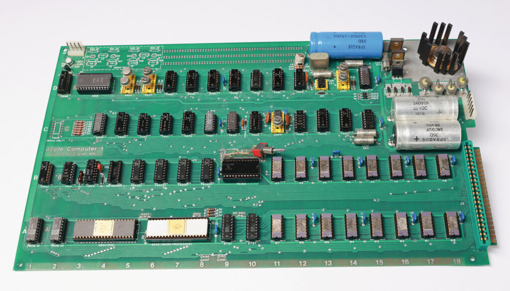 Top view of the Celebration Apple-1 showing Robinson-Nugent sockets and hand-soldered components