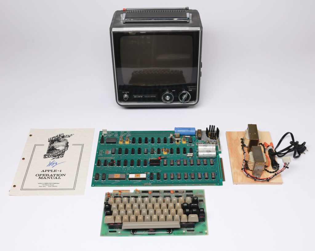 Complete Celebration Apple-1 system with period-correct keyboard, power supply, and Sony TV monitor