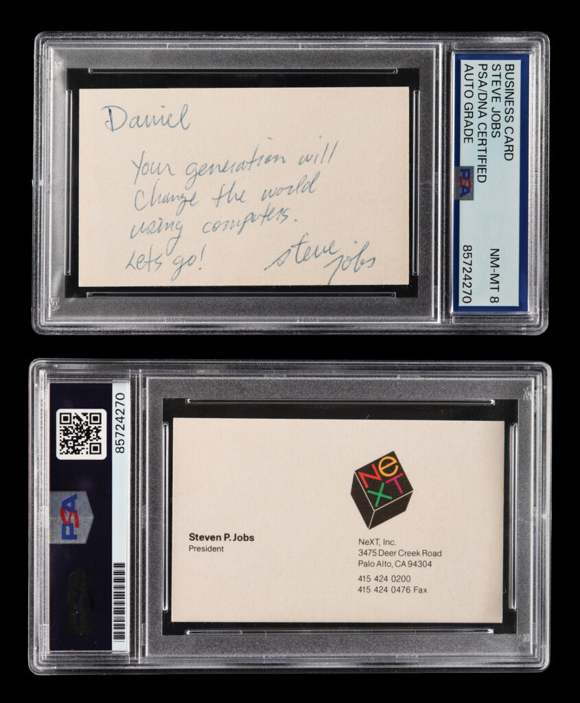 Steve Jobs signed and inscribed NeXT business card, 1988