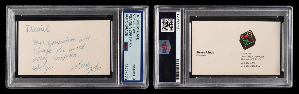 Steve Jobs signed and inscribed NeXT business card, 1988