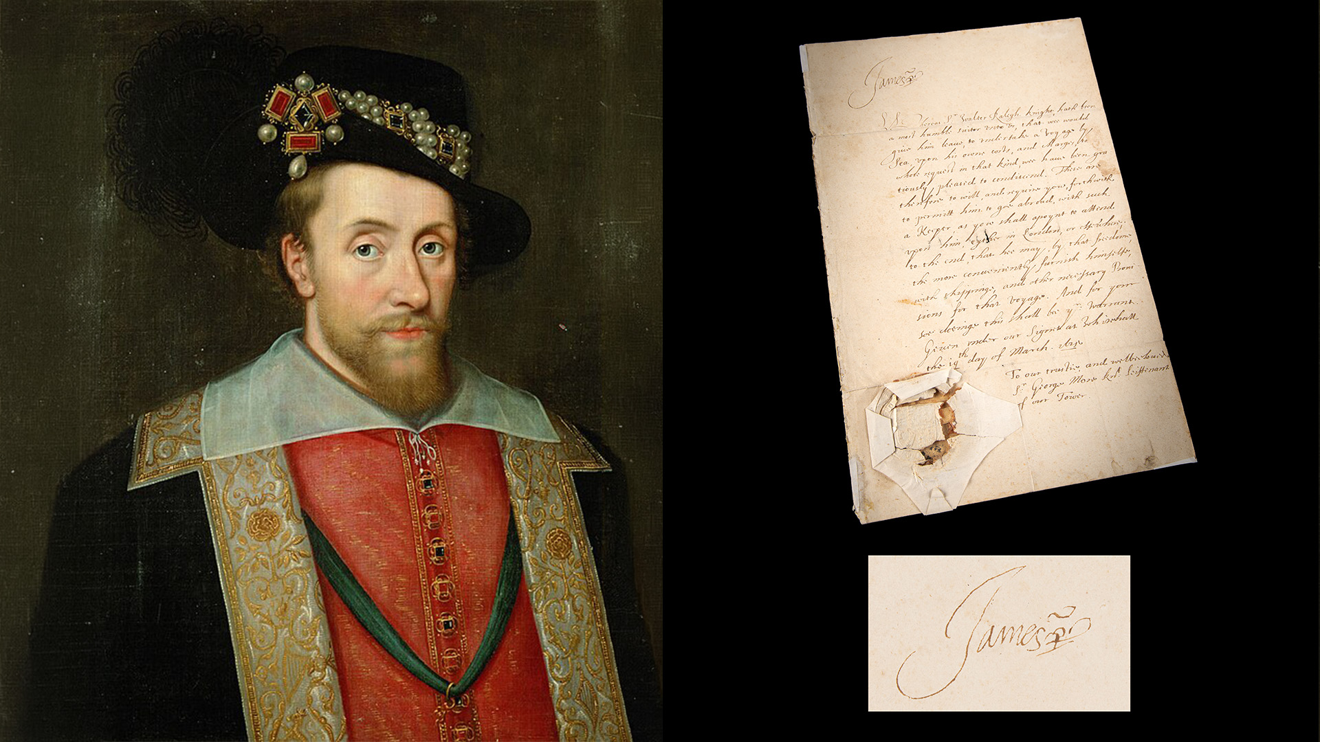 Royal warrant signed by King James I authorizing Sir Walter Raleigh’s final expedition, sold at RR Auction.