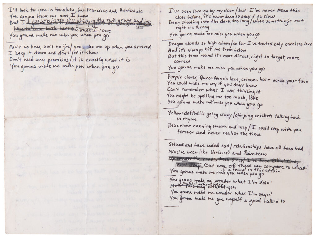 Bob Dylan's handwritten 1974 working draft of You're Gonna Make Me Lonesome When You Go