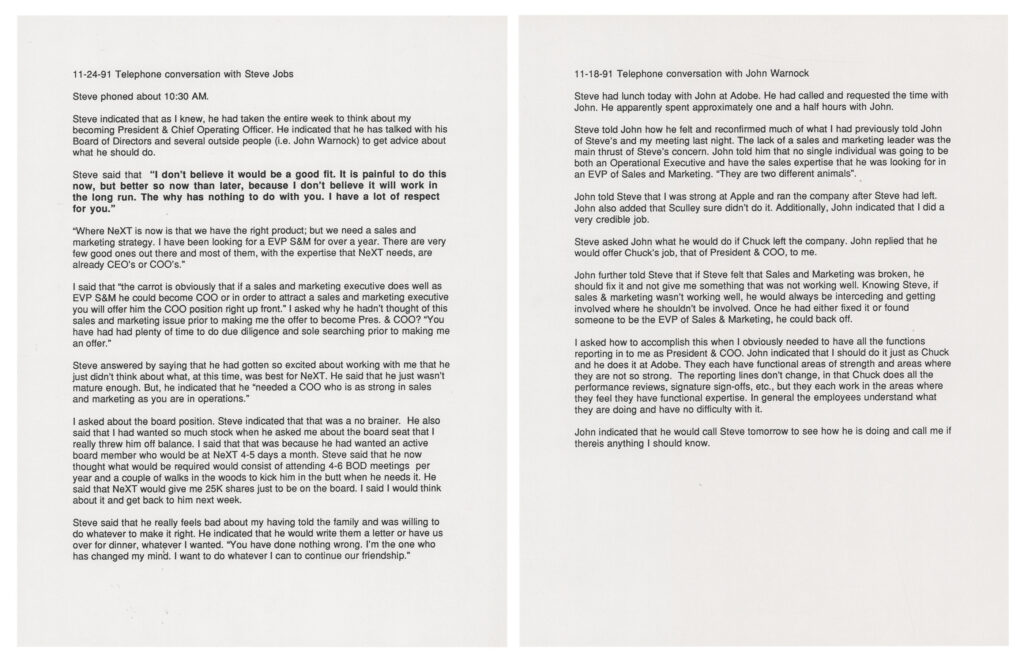 Del Yocam's 1991 offer letter to join NeXT as president and COO