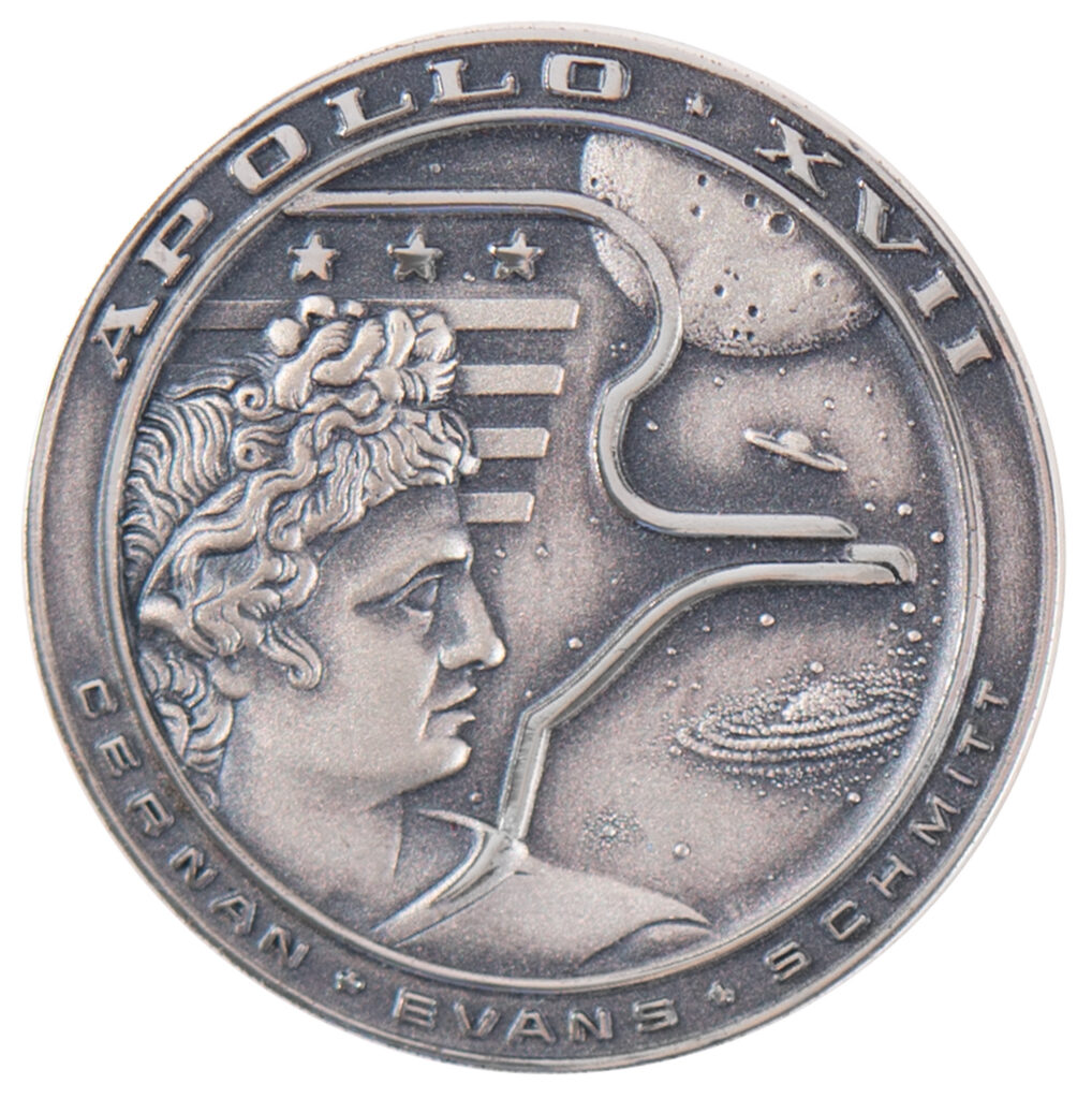 Apollo 17 flown sterling silver Robbins medallion, serial F36